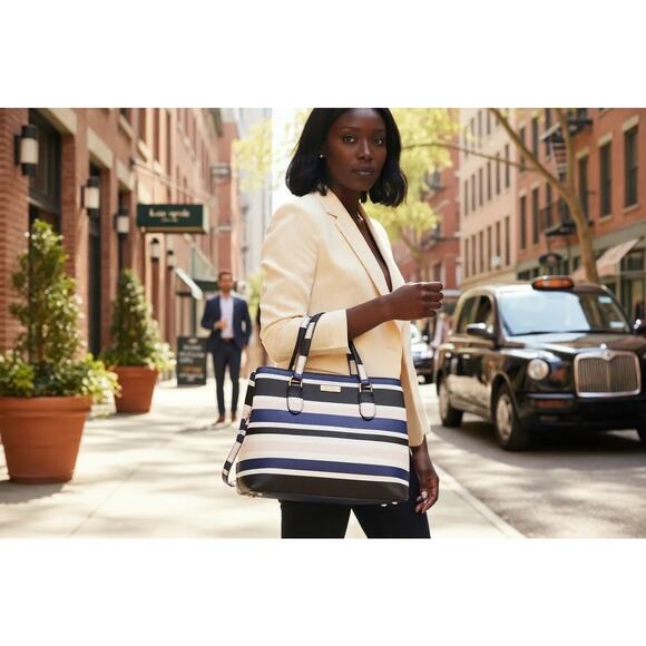 Kate Spade Evangelie Laurel Way Cruise Stripe Double Strap Shoulder Handbag - Picture 1 of 15